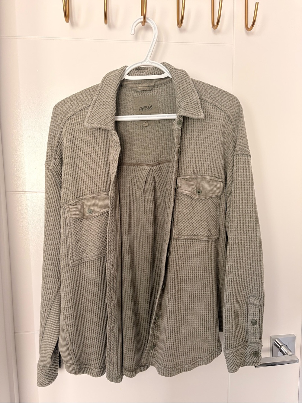 aerie Men's Waffle Knit Shacket in Sage Green